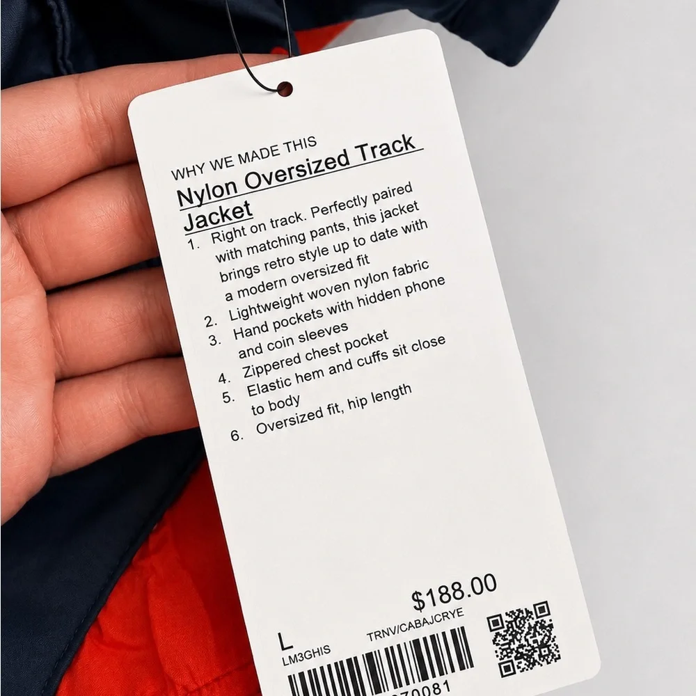 Lululemon Nylon Oversized Track Jacket NWT Men’s L Navy Red White $188